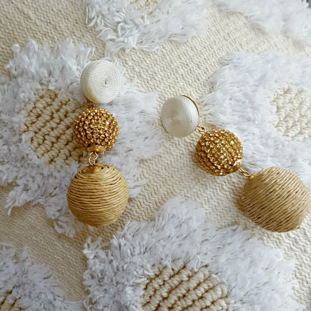 NEW! BOHO Woven CRYSTALS Earrings HANDCRAFTED India
